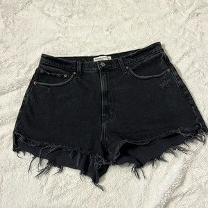 Abercrombie & Fitch Black High-Rise Frayed Denim Shorts